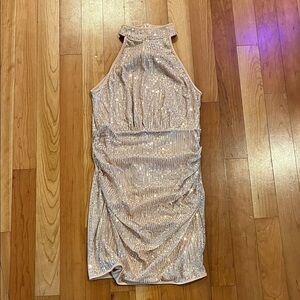 Gold, Sparkly Sequin Halter Mini Dress
